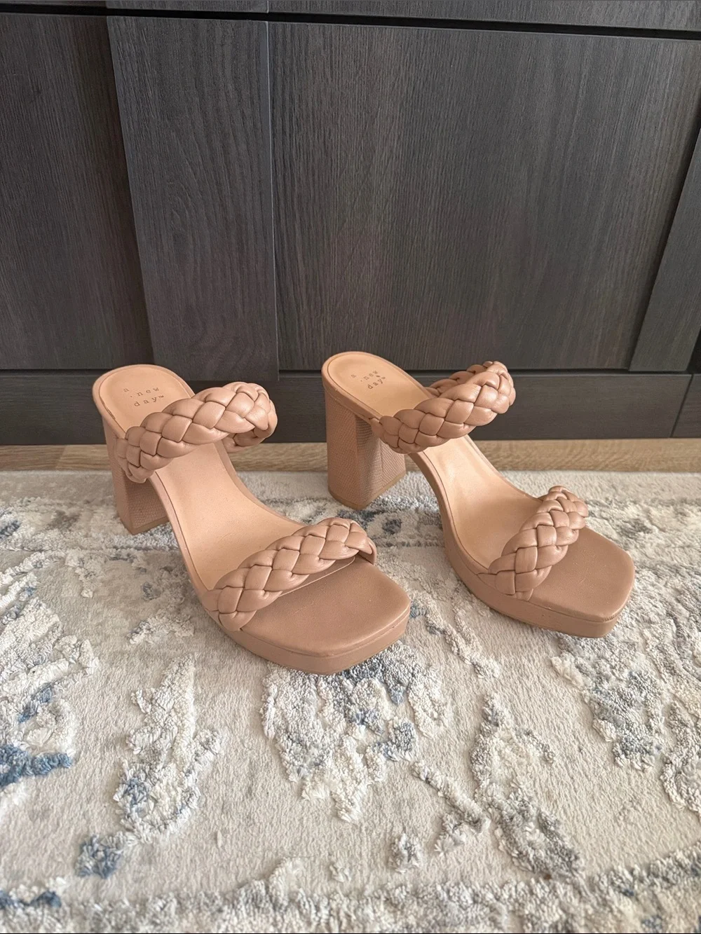 a new day Braided Double-Strap Block Heel Sandals in Beige